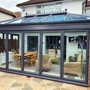 Aluminium conservatory with 5-panel bifold door all in anthracite