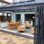 Aluminium conservatory with 5-panel bifold door all in anthracite